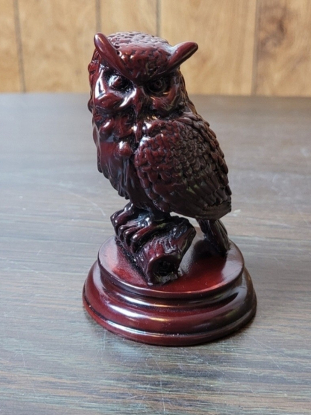 Vintage Red Resin Owl Sculpture